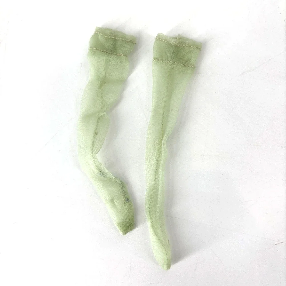 Vintage 60s Barbie Mint Green Sheer Nylon Stockings w Pleated‎ Skirt Lace Trim